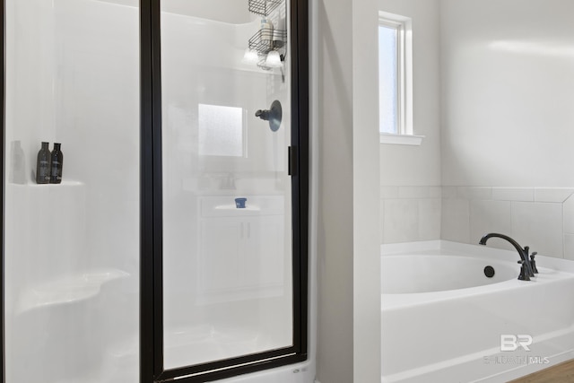 bathroom with separate shower and tub