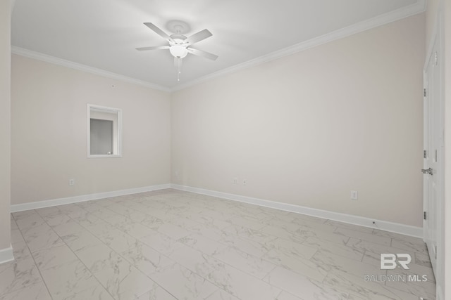 533 E Beach Blvd Unit 2403, Gulf Shores, AL 36542 - empty room featuring a ceiling fan, light marble finish flooring, and crown molding