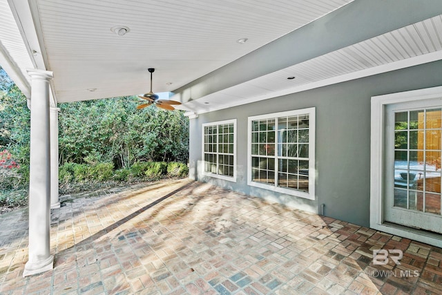 view of patio / terrace featuring ceiling fan