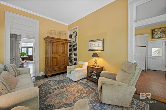 2550 Springhill Ave, Mobile, AL 36607 - living area featuring baseboards, wood finished floors, built in features, and ornamental molding