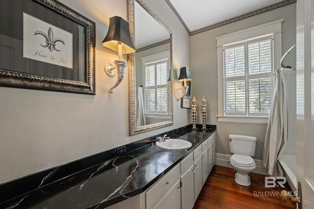 2550 Springhill Ave, Mobile, AL 36607 - bathroom with wood finished floors, a healthy amount of sunlight, vanity, and toilet