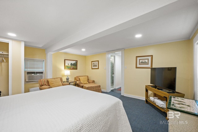2550 Springhill Ave, Mobile, AL 36607 - bedroom featuring cooling unit, dark colored carpet, baseboards, and recessed lighting