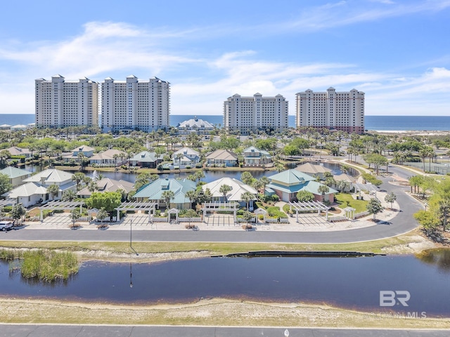 aerial view featuring a water view