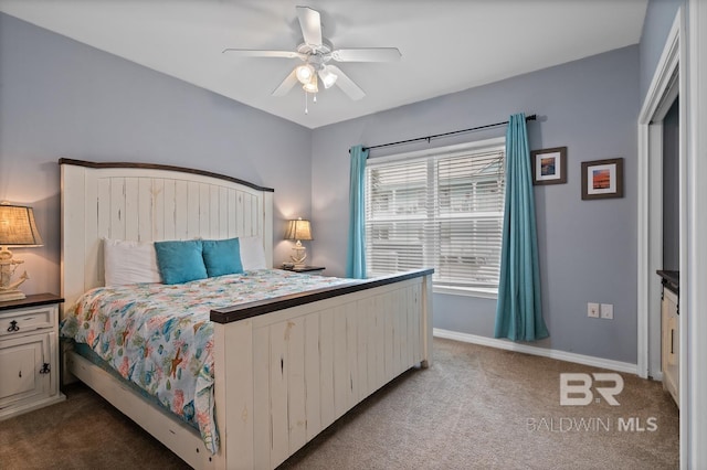 bedroom featuring carpet floors and ceiling fan