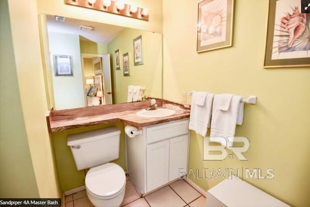 bathroom with tile patterned floors, vanity, and toilet