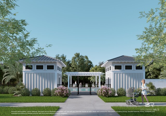 surrounding community with a pergola and a swimming pool