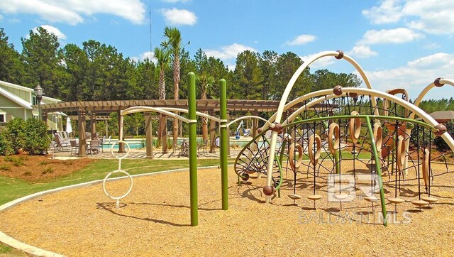 view of play area with a pergola