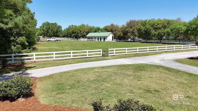 view of yard featuring a rural view and fence