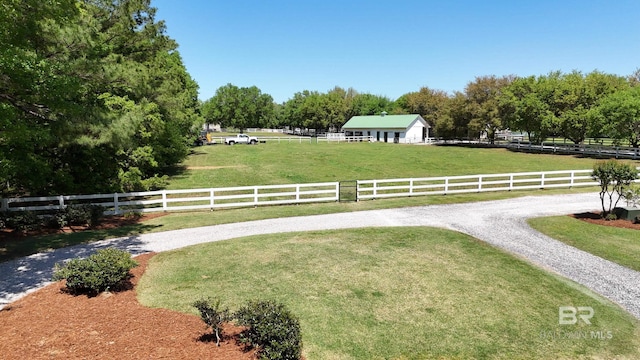 view of yard featuring fence and a rural view