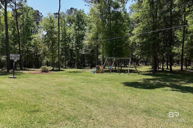 view of yard with a playground