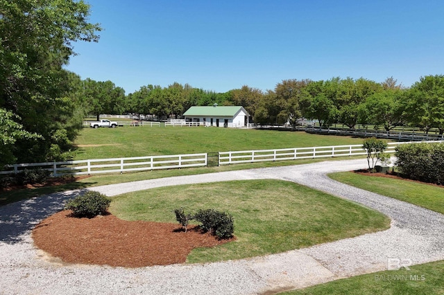 view of yard with fence and a rural view