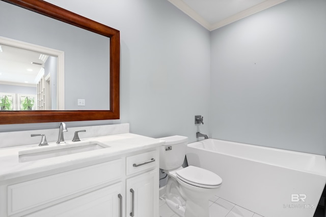 30595 Laurel Ct, Daphne, AL 36527 - bathroom featuring crown molding, a bath, toilet, and vanity