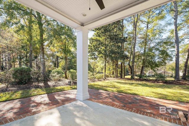 view of patio / terrace featuring a ceiling fan