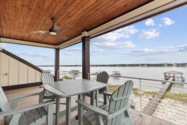 2282 W W Beach Blvd, Gulf Shores, AL 36542 - deck with a water view and a ceiling fan