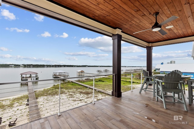 2282 W W Beach Blvd, Gulf Shores, AL 36542 - wooden deck featuring a water view and ceiling fan