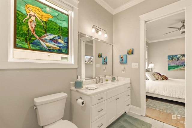 2282 W W Beach Blvd, Gulf Shores, AL 36542 - ensuite bathroom featuring vanity, ceiling fan, crown molding, and tile patterned flooring