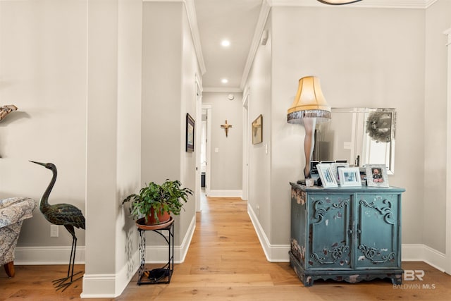 2282 W W Beach Blvd, Gulf Shores, AL 36542 - corridor with wood finished floors, crown molding, and recessed lighting