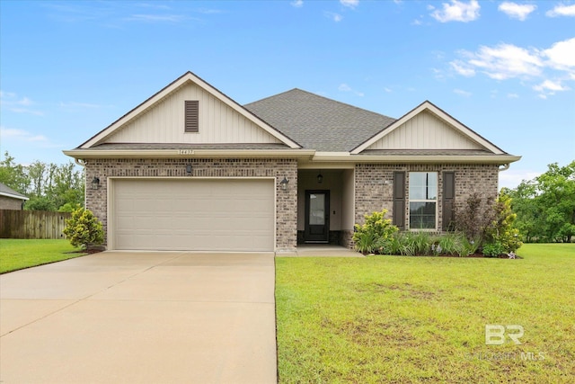 14437 Chenin Blanc Dr, Silverhill, AL 36576 - view of front facade featuring driveway, brick siding, an attached garage, board and batten siding, and a shingled roof
