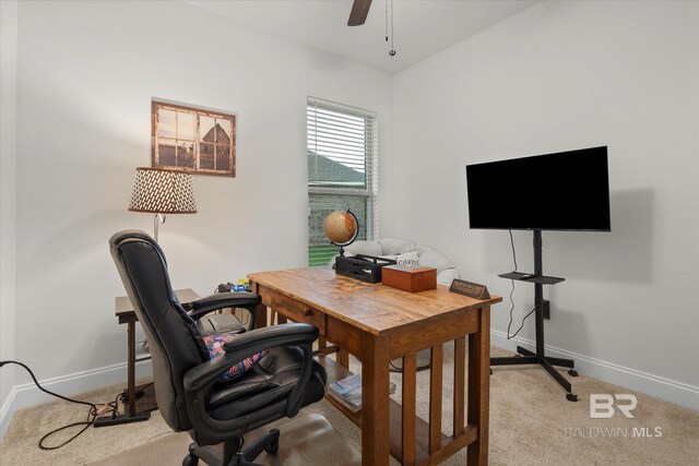 14437 Chenin Blanc Dr, Silverhill, AL 36576 - office space with a ceiling fan, baseboards, and light carpet