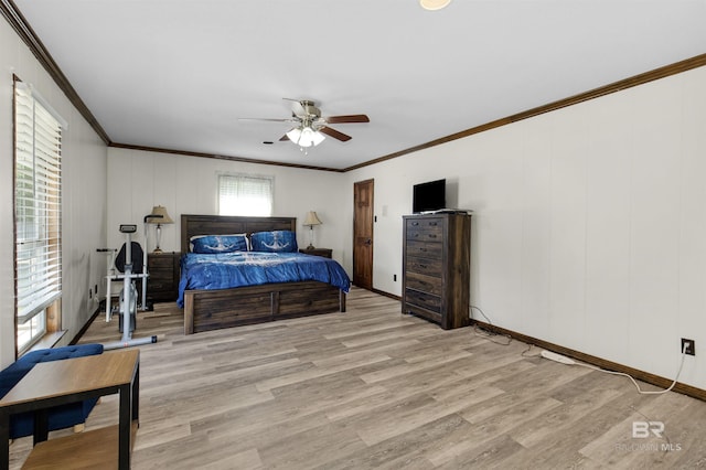 9215 Shiloh Dr, Mobile, AL 36695 - bedroom featuring crown molding, light wood-type flooring, and ceiling fan