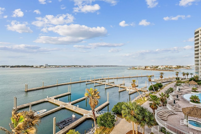 view of dock with a water view