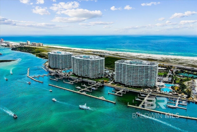 aerial view with a view of city and a water view