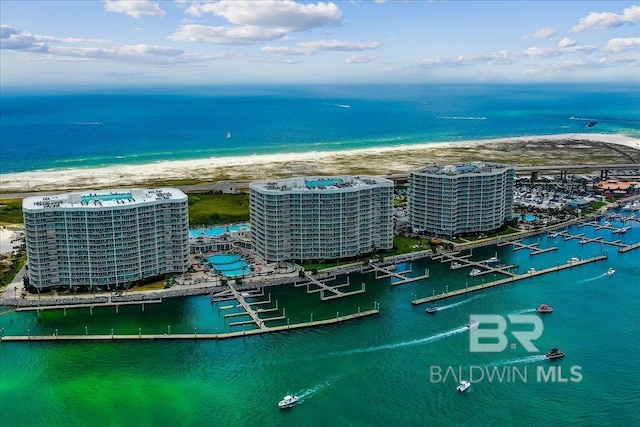 bird's eye view featuring a water view