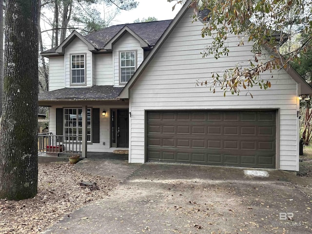 front facade with a garage