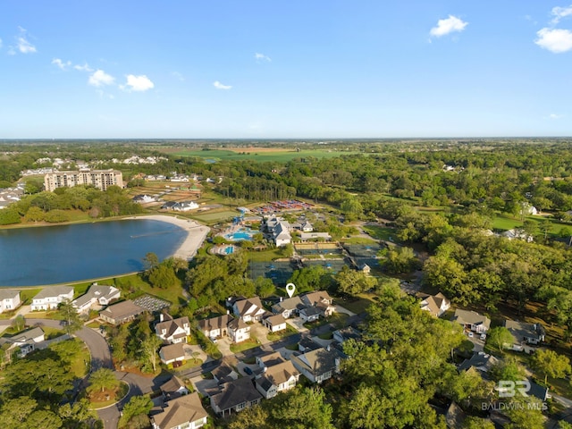 aerial view with a residential view and a water view