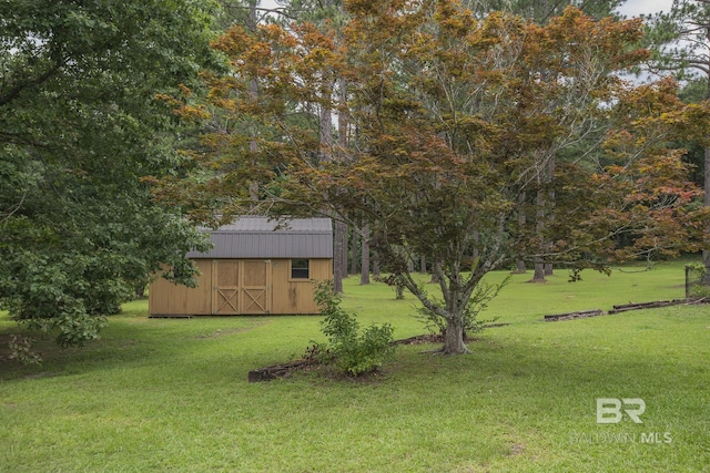 view of yard featuring a shed