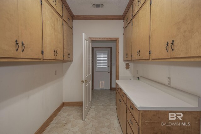 kitchen featuring crown molding and a textured ceiling