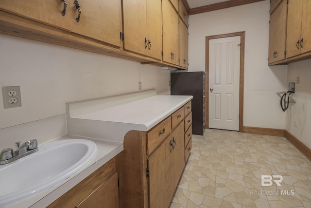 interior space with ornamental molding and sink