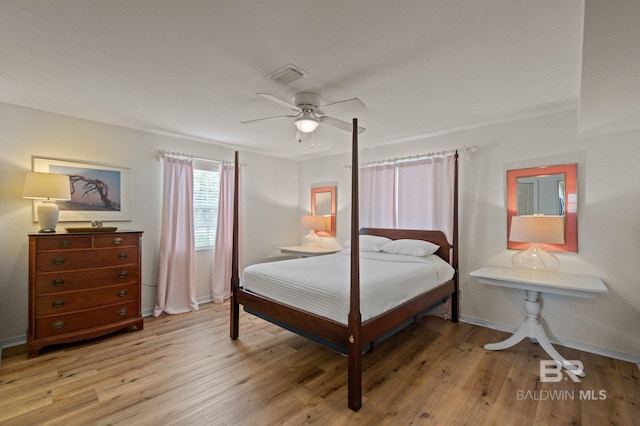 211 Fels Ave, Fairhope, AL 36532 - bedroom featuring baseboards, a ceiling fan, wood finished floors, and visible vents