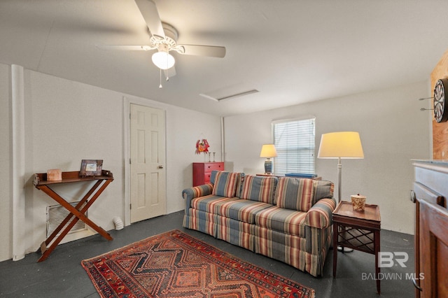 211 Fels Ave, Fairhope, AL 36532 - living room featuring a ceiling fan and attic access