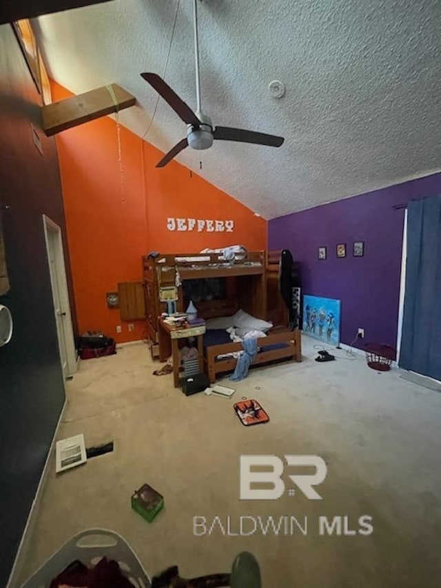 114 Dewitt Cir, Daphne, AL 36526 - interior space featuring a textured ceiling, vaulted ceiling, and ceiling fan