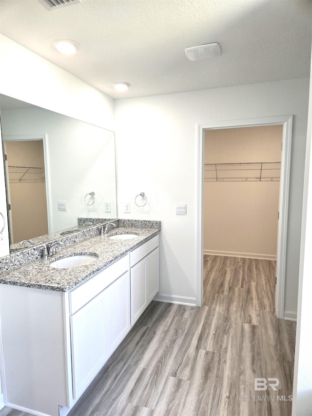 bathroom with vanity and wood-type flooring