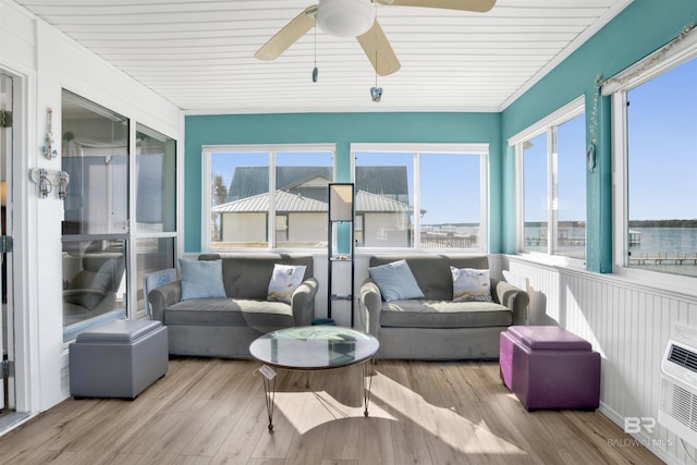 sunroom with a wealth of natural light and a ceiling fan