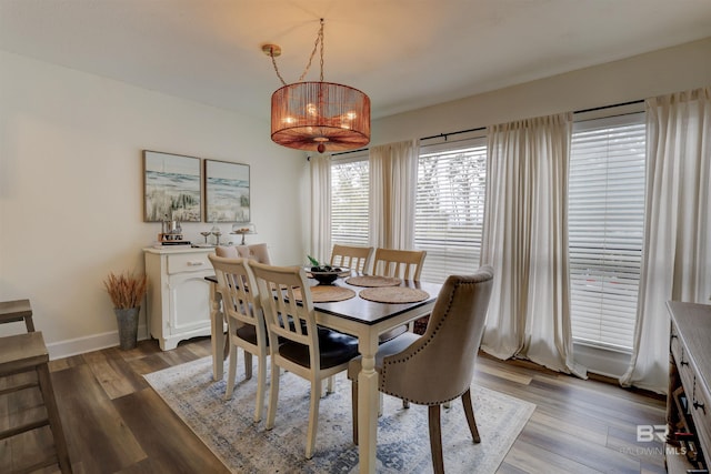 dining space with hardwood / wood-style flooring