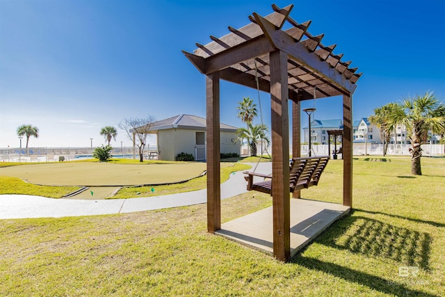 exterior space featuring a yard and a pergola