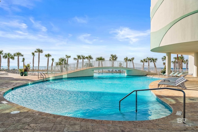 view of swimming pool featuring a patio