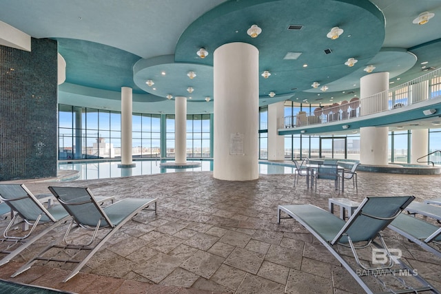 lobby with a water view