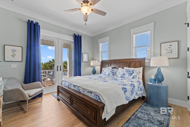 4029 Landfall Dr, Pensacola, FL 32507 - bedroom with light wood-type flooring, french doors, ornamental molding, baseboards, and access to exterior