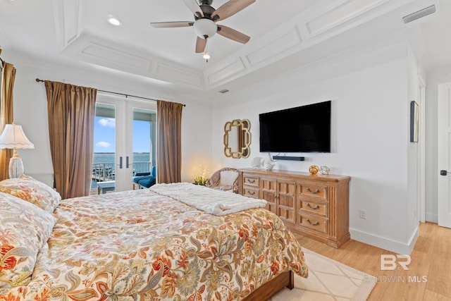 4029 Landfall Dr, Pensacola, FL 32507 - bedroom featuring french doors, ornamental molding, light wood-style floors, access to exterior, and visible vents