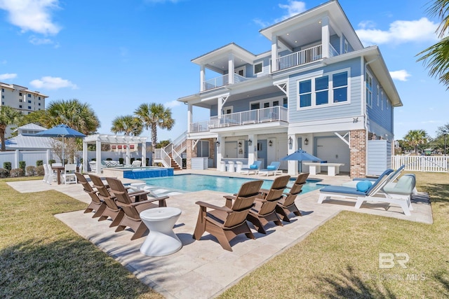 4029 Landfall Dr, Pensacola, FL 32507 - rear view of property featuring a balcony, a patio area, fence, and a pergola