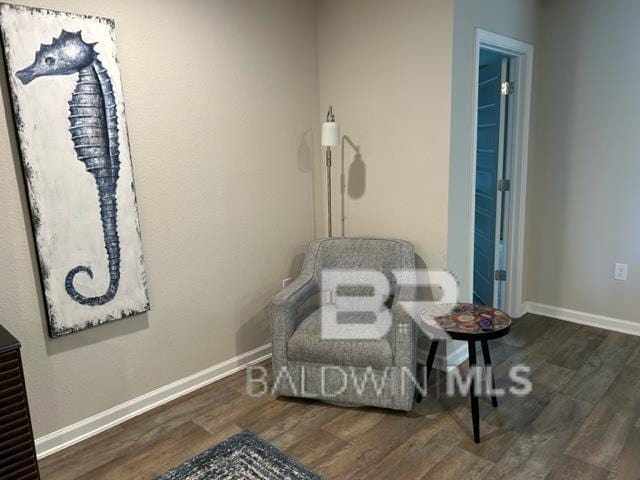 living area with dark hardwood / wood-style flooring