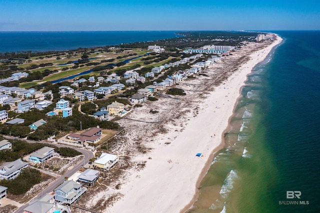 aerial view with a view of the beach and a water view