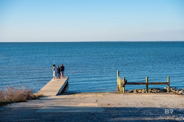 dock area with a water view