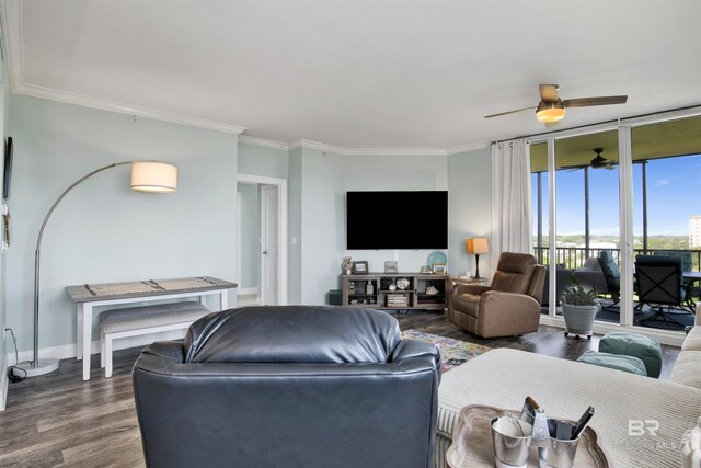 608 Lost Key Dr Unit 705C, Pensacola, FL 32507 - living area with wood finished floors, crown molding, ceiling fan, and baseboards