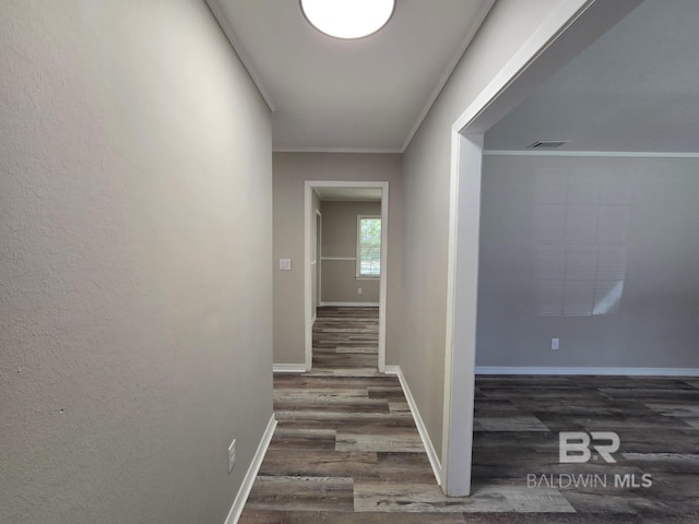114 Spruce Ave, Brewton, AL 36426 - hall featuring wood finished floors, baseboards, and ornamental molding