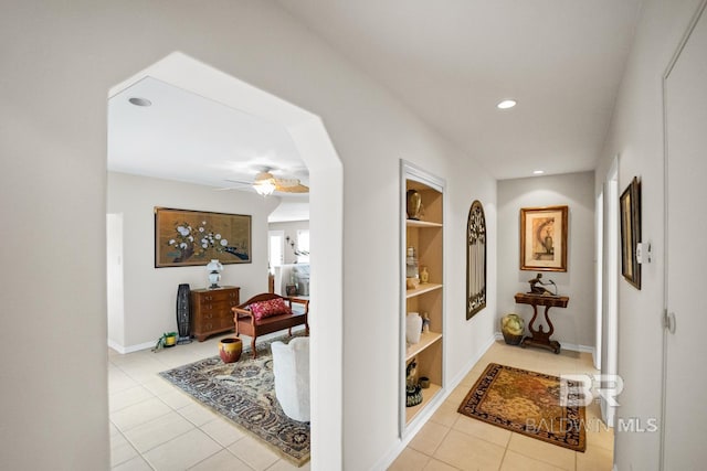 35788 Boykin Blvd, Lillian, AL 36549 - hall with recessed lighting, baseboards, tile patterned floors, and built in features